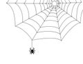 A simple spider on a web in the corner. Black and white vector illustration. The decor element is isolated on a white background.