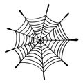 Simple spider web. Halloween doodle cute sticker. Coloring page line art. Creepy and funny characters. Outline holiday