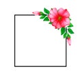 Simple square black frame with watercolor petunia flower and buds.Floral decorative template.Isolated on white background Royalty Free Stock Photo