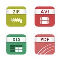 Simple square file types formats labels icon set presentation document symbol and audio extension graphic multimedia Royalty Free Stock Photo