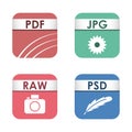 Simple square file types formats labels icon set presentation document symbol and audio extension graphic multimedia Royalty Free Stock Photo