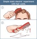 Simple static electric experiment with hair comb