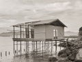 Simple stilt house structure on morowali beach Royalty Free Stock Photo
