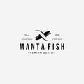 Simple Stingray Fish Logo Vector, Vintage Design of Manta Fish, Illustration Concept of Manta Rays