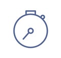 Simple stopwatch icon in line art style. Symbol of stop watch with arrow and button. Timer, chronometer pictogram Royalty Free Stock Photo