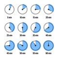 Simple stopwatch icons. Colorful chronometer, time counter with dial. Countdown timer showing hours and minutes