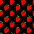 Simple strawberries on black seamless pattern, vector