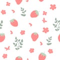 Simple strawberries seamless pattern vector background. Childish decorative design for backdrops, wrapping paper, fabric