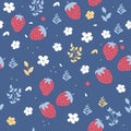 Simple strawberries seamless pattern vector background. Childish decorative design for backdrops, wrapping paper, fabric