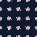 Simple style dark seamless nature pattern with light lilac magnolia flowers shapes. Navy blue background Royalty Free Stock Photo