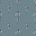 Simple style seamless pattern with outline doodle flower shapes. Pale blue background. Nature artwork Royalty Free Stock Photo