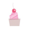 Simple stylish sweet cupcake with red, ripe cherry on top. Vector illustration creat from base shape. Can use for card