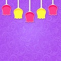 Simple Stylized Colorful Tulipa on Purple Swirl Background