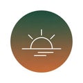 A simple, stylized sunset or sunrise icon is enclosed in a circular frame. The background features Royalty Free Stock Photo