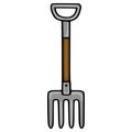 A simple, stylized vector illustration of a garden pitchfork with a D-shaped handle and four tines, presented on a plain white Royalty Free Stock Photo