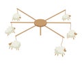 Simple stylized vector of sheep connected by lines to a central point. Connection concept with farm animals, network