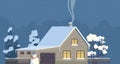 Simple suburban family house exterior decorated for Christmas holidays