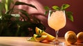 Simple summer alcohol beverage, Peach Bellini cocktail in glass isolated with copy space Royalty Free Stock Photo