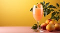 Simple summer alcohol beverage, Peach Bellini cocktail in glass isolated with copy space Royalty Free Stock Photo