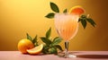 Simple summer alcohol beverage, Peach Bellini cocktail in glass isolated with copy space Royalty Free Stock Photo