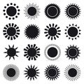 Simple Sun Icons. Sign and Symbol. Black Silhouette.