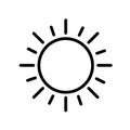 Simple Sun minimal black and white outline icon. Flat vector illustration. Isolated on white.