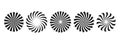 Simple sunburst circles collection. Black radial stripe elements pack. Set of round rays and beams. Geometric stars pack