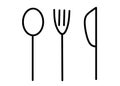 A simple symbol shape illustration of a fork a spoon and a butter knife dinning theme white backdrop