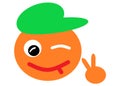 A simple symbol shape of the orange head of a boy wearing a green cap winking and putting out the victory peace hand sign Royalty Free Stock Photo