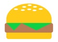 A simple symbol shape outline of a hamburger with green vegetable leaves white backdrop