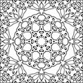 Simple symmetric coloring page for kids and adults. Relax black and white ornament, mandala.