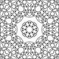 Simple symmetric coloring page for kids and adults. Relax black and white ornament, mandala.