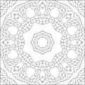 Simple symmetric coloring page for kids and adults. Relax black and white ornament, mandala.