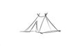 Minimalist simple line drawing of a camping tent, sketch style, isolated on white background Royalty Free Stock Photo