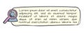 Simple text block with an icon of a magnifying glass, a person, employee selection, market and customer research