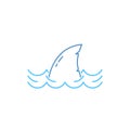 Simple thin line shark in wave icon