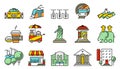 Simple and thin locations and city icons set Royalty Free Stock Photo