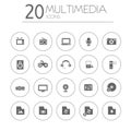 Simple thin multimedia icons collection on white