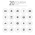 Simple thin tourism icons collection on white