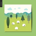 Simple things - landscape with sheep and hills Royalty Free Stock Photo