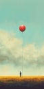 The Simple Things: A Man, A Field, A Red Balloon, and The Sky Royalty Free Stock Photo