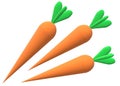 A simple three dimensional model of three carrots white backdrop
