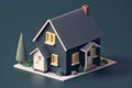 Simple tiny house 3D, isometric model with space for text. Real estate conceptual, rent, home management. Home construction and Royalty Free Stock Photo