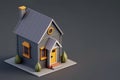 Simple tiny house 3D, isometric model with space for text. Real estate conceptual, rent, home management. Home construction and Royalty Free Stock Photo