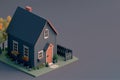 Simple tiny house 3D, isometric model with space for text. Real estate conceptual, rent, home management. Home construction and Royalty Free Stock Photo