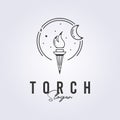 simple torch fire logo line art symbol icon template background vector illustration design..