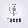 simple torch fire logo line art symbol icon template background vector illustration design..