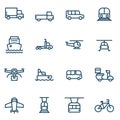 Simple transportation thin line icons set