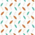 Simple tribal leaves seamless pattern. Boho feathers leaf. Hand draw texture. Botny nature template