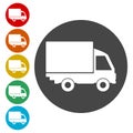 Simple truck icon, truck symbol, color icon with long shadow